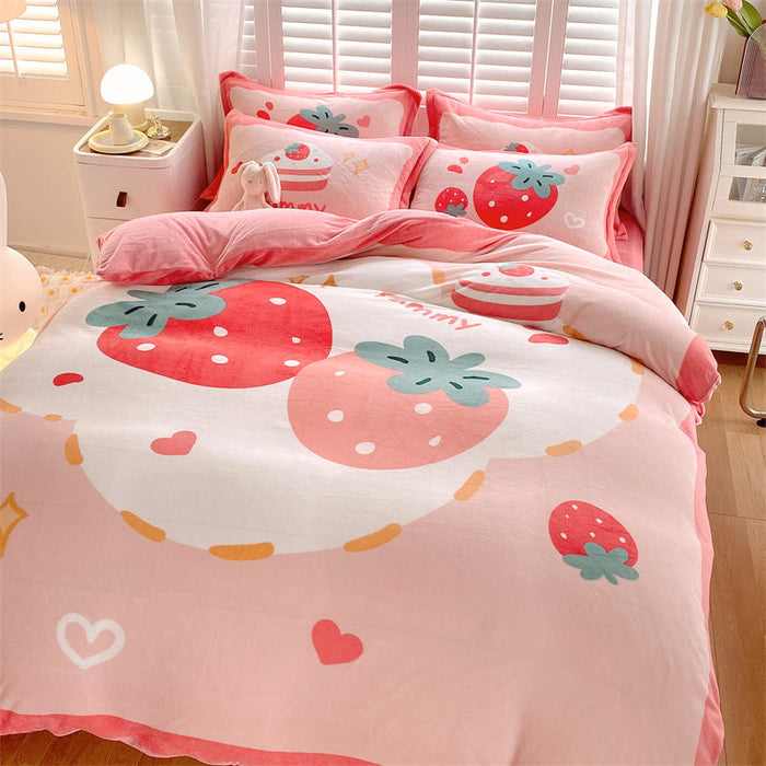 Cute Cartoon Milk Velvet Bedding Set Of Four