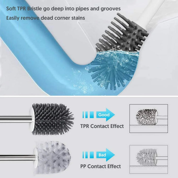 Toilet Brush and Holder Set, Bathroom Toilet Bowl Brush and Caddy Cleaner anti Slip with Sturdy Soft Silicone Bristle Removable Water Drawer Quick Drying (White)
