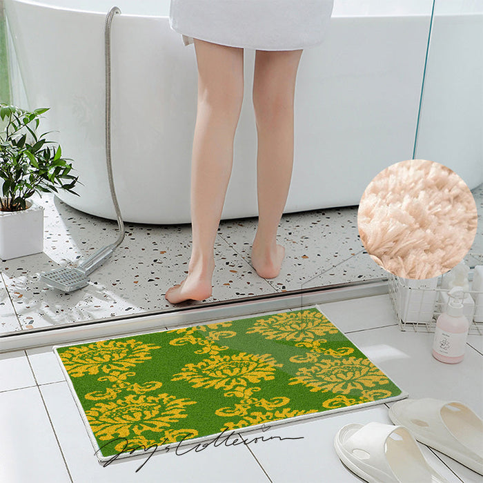 Feblilac Baroque Style One Big Flower Tufted Bath Mat