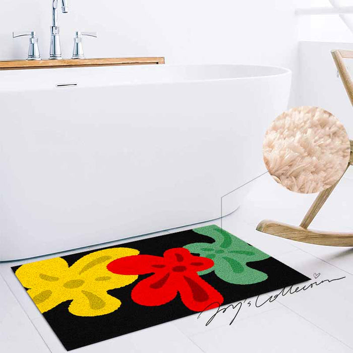 Feblilac Red Yellow and Green Three Flowers Tufted Bathmat