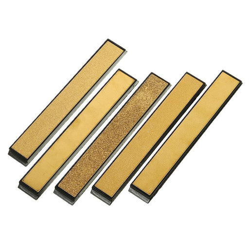 Drillpro 5PCS Titanium Coated Diamond Knifes Sharpener 80/200/600/1000/2000 Grit Angle Sharpening Sharpen Stone Whetstone Bar with Base