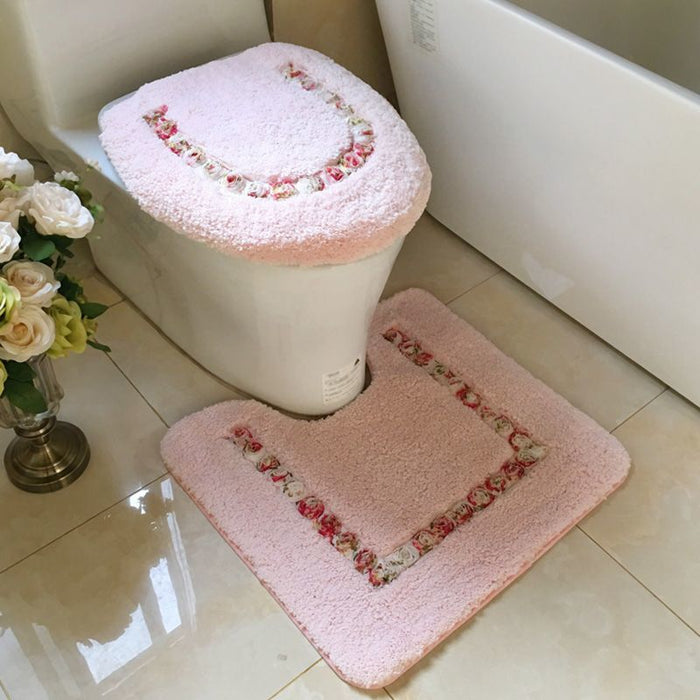 Feblilac Sunflower Cute and Warm Acrylic Fibers U-shape Bathroom Toilet Rugs and Lid Cover Toilet Seat Cover Kit