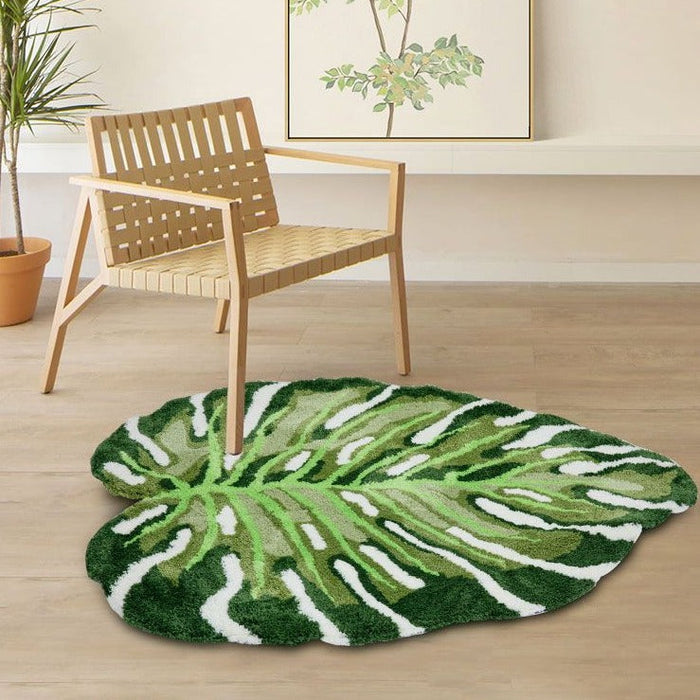 Feblilac Tropical Green Leaves Bath Mat, Monstera Leaf Rug for Bedroom