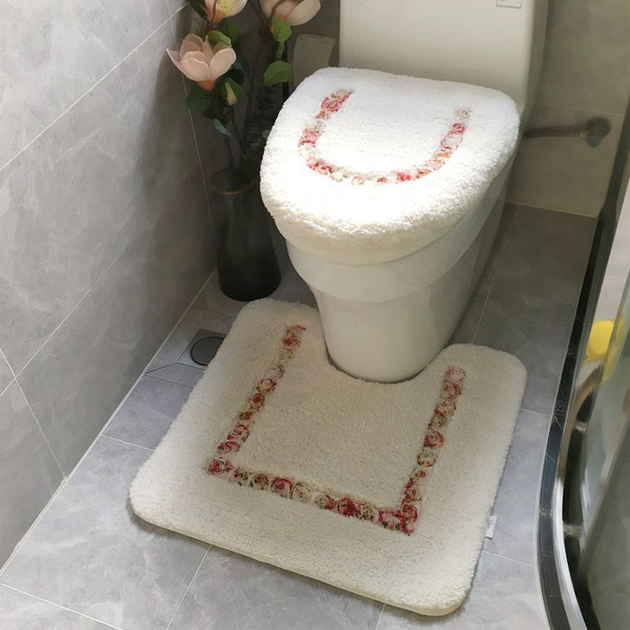 Feblilac Sunflower Cute and Warm Acrylic Fibers U-shape Bathroom Toilet Rugs and Lid Cover Toilet Seat Cover Kit