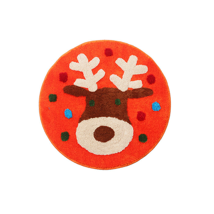 Feblilace Round Merry Christmas Reindeer ELK Green/Blue Ground Bath Mat