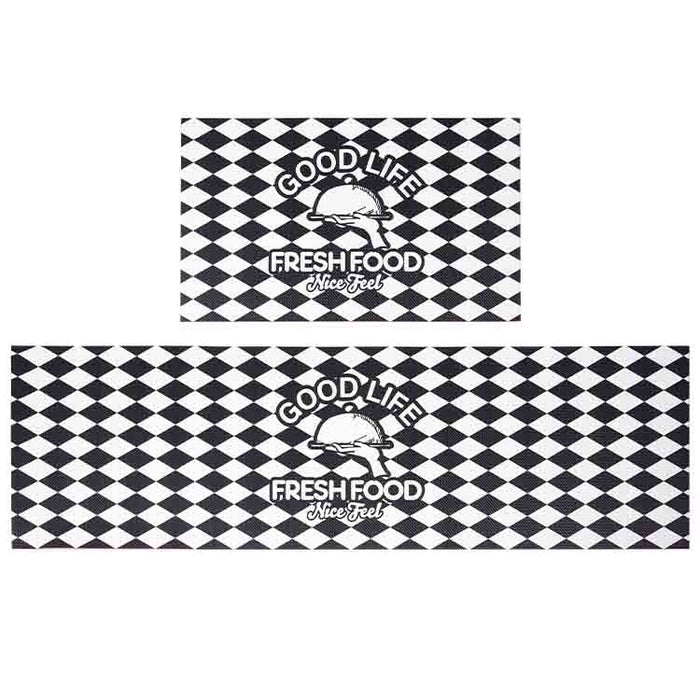 Black and White Fresh Food Kitchen Mat