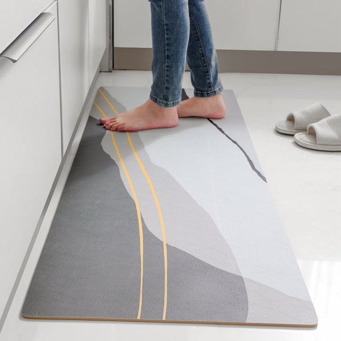 Feblilac Grey Abstract Mountain Wave PVC Leather Kitchen Mat