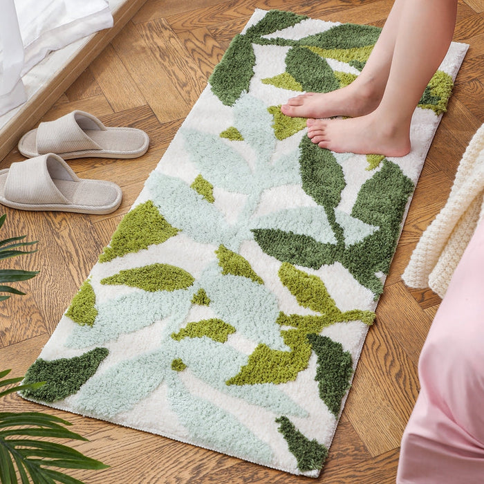 Feblilac Green Leaves Bedroom Runner Mat Mom‘s Day Gift