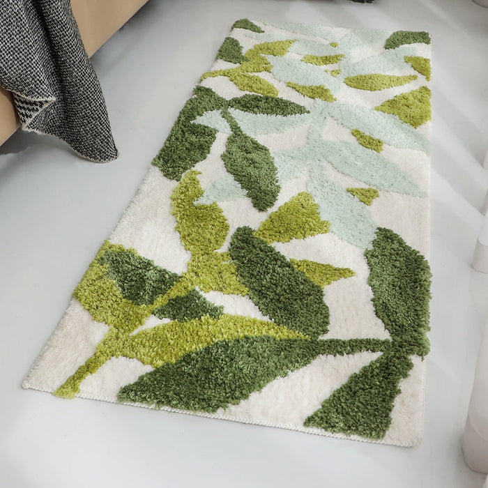 Feblilac Green Leaves Bedroom Runner Mat Mom‘s Day Gift