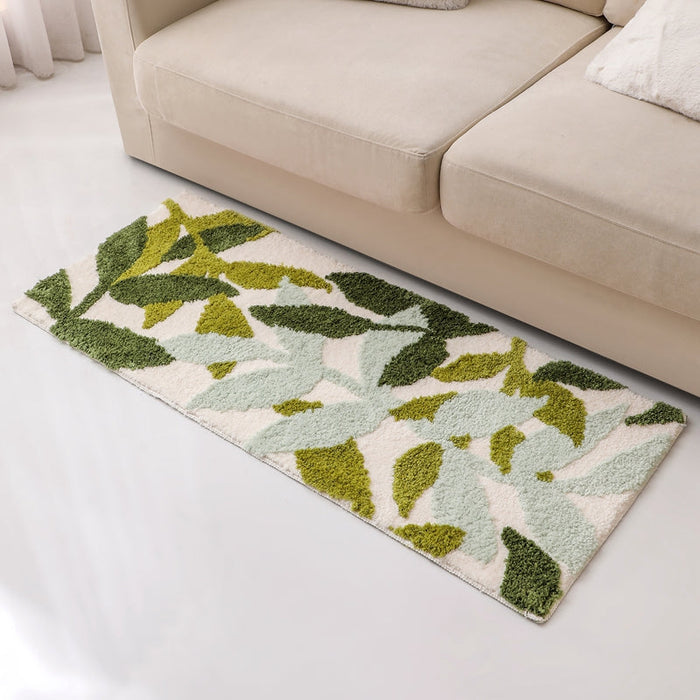 Feblilac Green Leaves Bedroom Runner Mat Mom‘s Day Gift