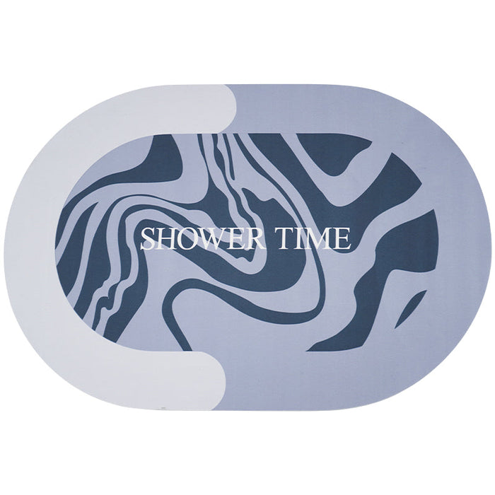 Shower Time Abstract Blue Diatomaceous Earth Bath Mat