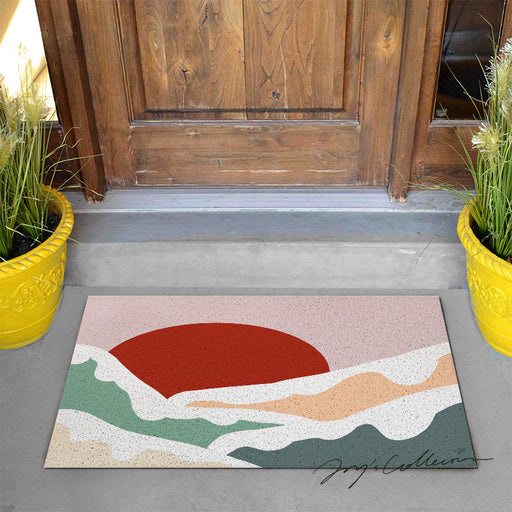 Feblilac Snow Mountain and Red Sun PVC Coil Door Mat