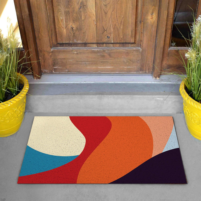 Feblilac Black and Red Abstract Curves PVC Coil Door Mat