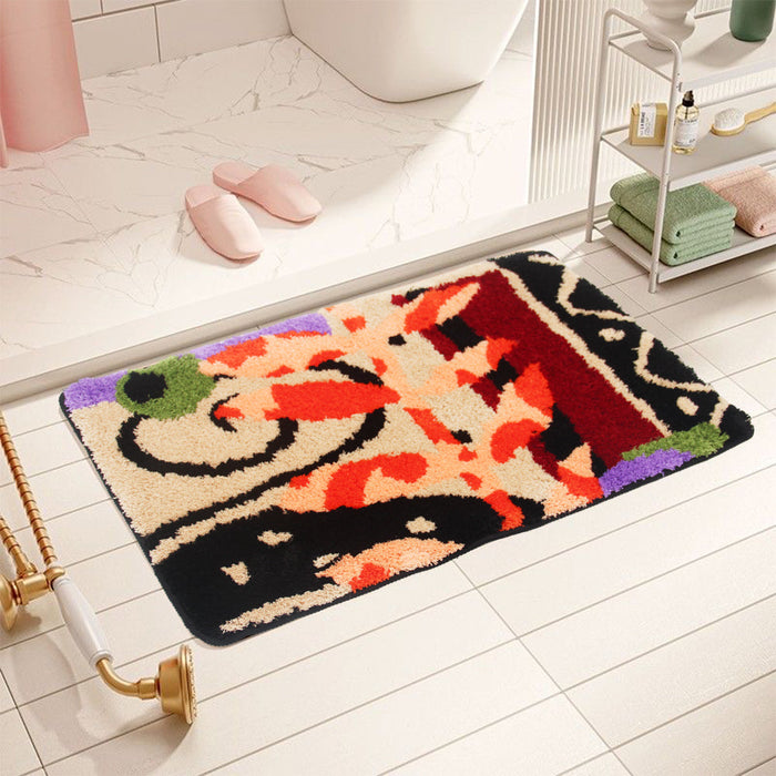 Feblilac Pink and Red Layered Vines Tufted Bath Mat