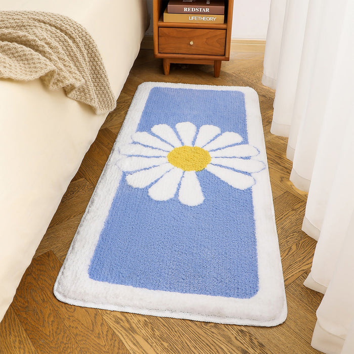 Feblilac Blue/Green/ Grey Daisy Runner Mat for Bedroom Bathroom, 50x120cm / 20"x47"