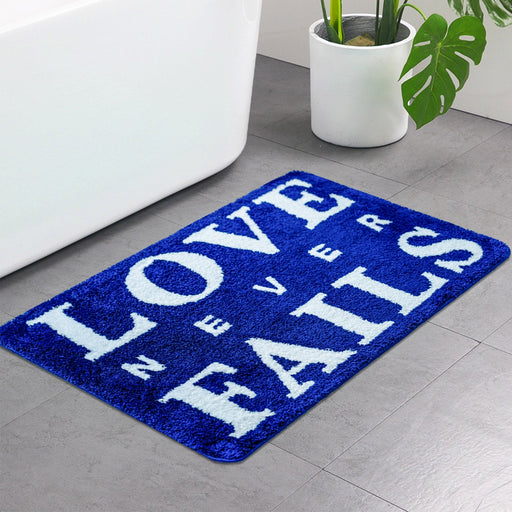 Feblilac Blue Background Love Never Falls Tufted Bath Mat