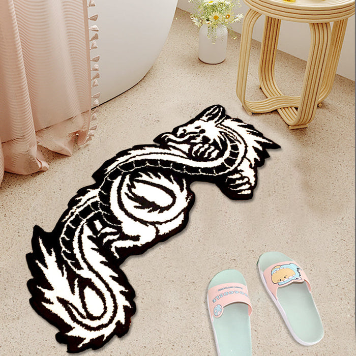 Feblilac Cute Black and White Dragon Tufted Bath Mat