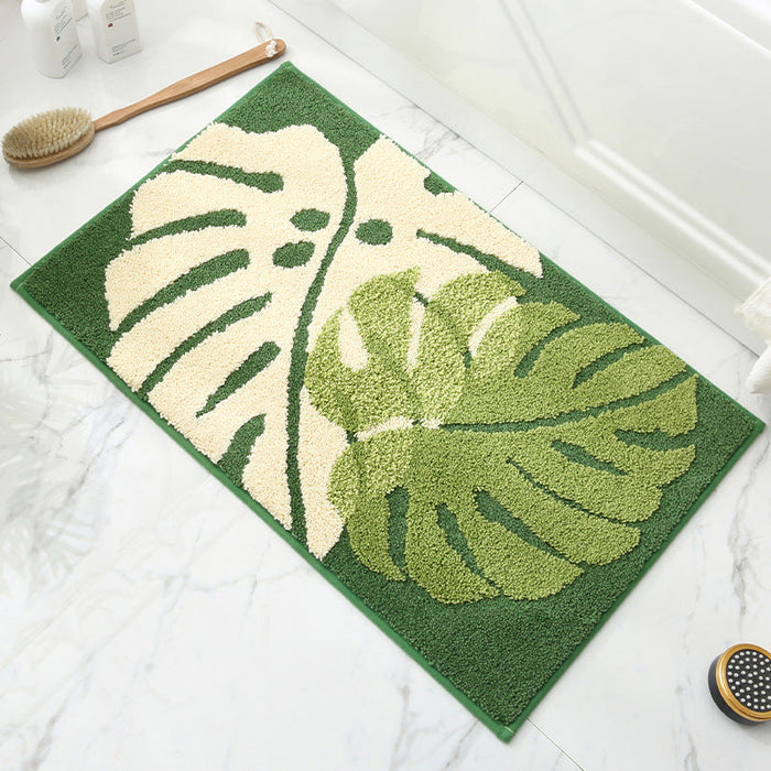 Feblilac Brown Leaves Bath Mat, Floral Bathroom Rugs Mat