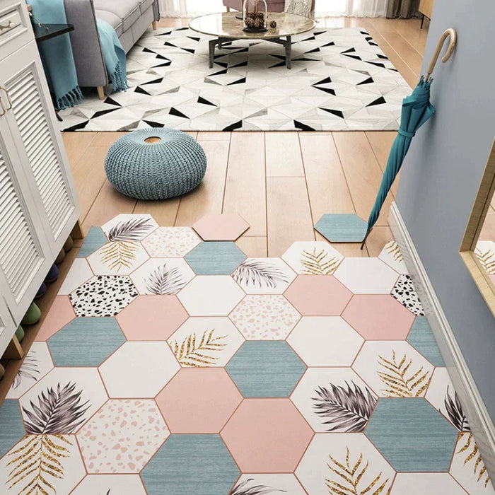 Feblilac Irregular Geometric Hexagon Triangular Pattern PVC Leather Door Mat