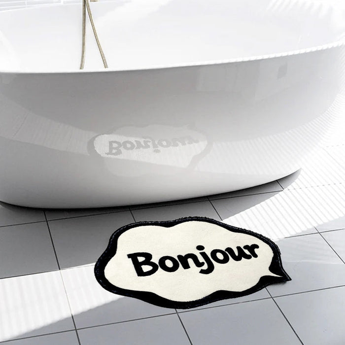 Feblilac Black and White Bonjour Bath Mat