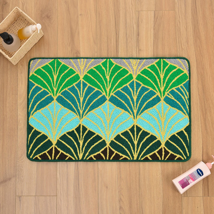 Feblilac Golden and Green Ginkgo Leaf Tufted Bath Mat