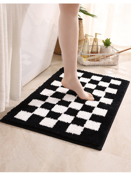 Feblilac Green and White Checkerboard Ultra Soft Bathroom Rug