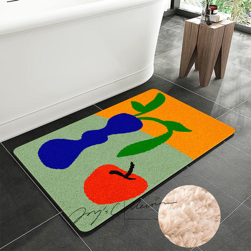 Feblilac Blue Vase and Apple Tufted Bath Mat