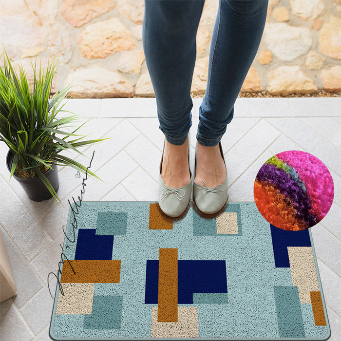 Feblilac Blue and Brown Squares Geometric Nylon Door Mat