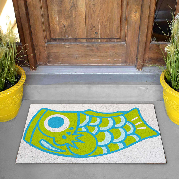 Feblilac Teal Japanese Koi PVC Coil Door Mat