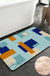 Feblilac Blue and Brown Squares Geometric Tufted Bath Mat