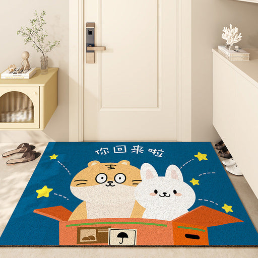 Feblilac Cartoon Tiger and Rabbit PVC Coil Door Mat