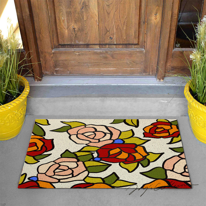 Feblilac Beautiful Rose Garden PVC Coil Door Mat