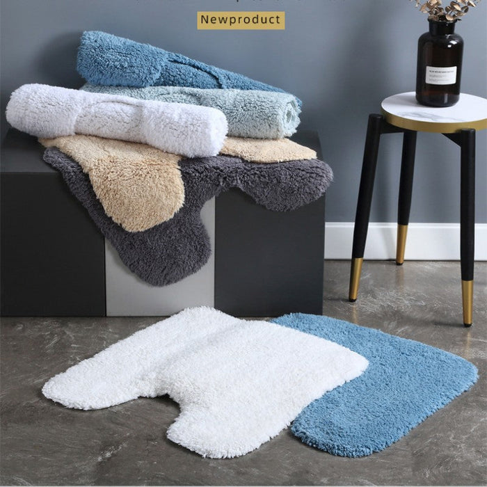 Feblilac Simple Solid Tufted Bathroom Mat Toilet U-Shaped Floor Mat