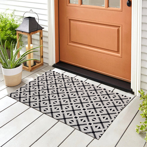 Feblilac Black and White Diamond Pattern PVC Coil Door Mat