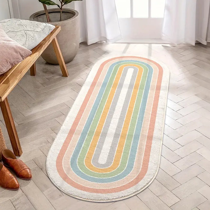 Feblilac Colorful Oval Bedroom Rug Long Runner