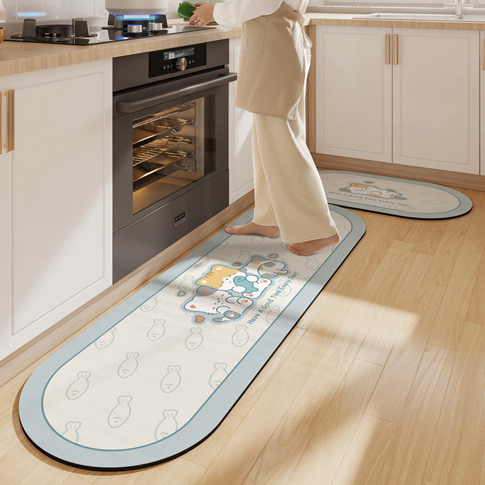 Feblilac Cat Love Fish PVC Leather Kitchen Mat