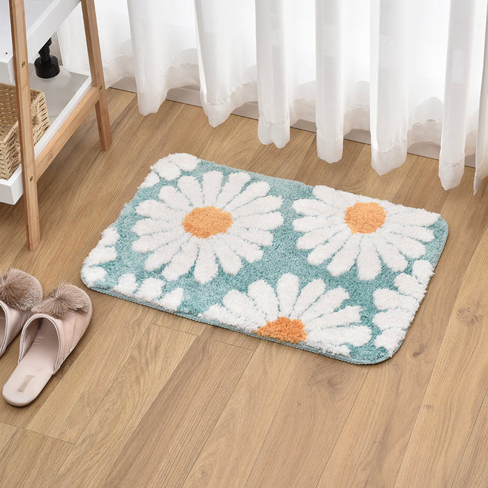 Feblilac Cute White Blue Daisy Flower Bath Mat, Multiple Colors Available