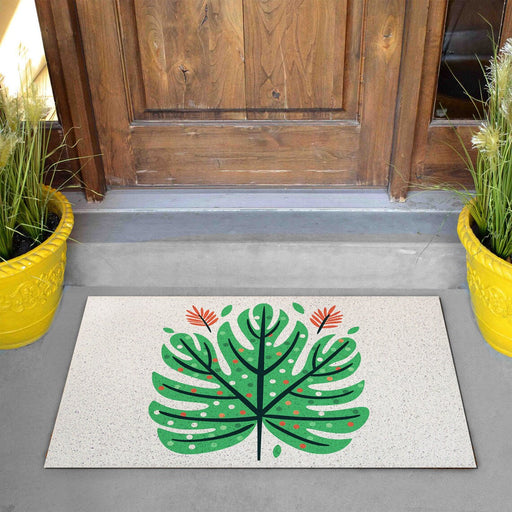 Feblilac Color Dot Green Monstera PVC Coil Door Mat