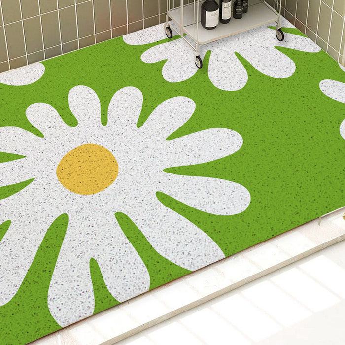 Feblilac Green Background Irregular Daisy PVC Coil Bathtub Mat and Shower Mat @Frank’s design