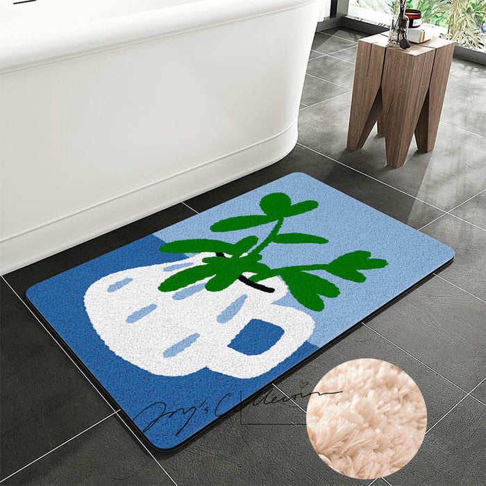 Feblilac White Vase and Greenery Tufted Bath Mat