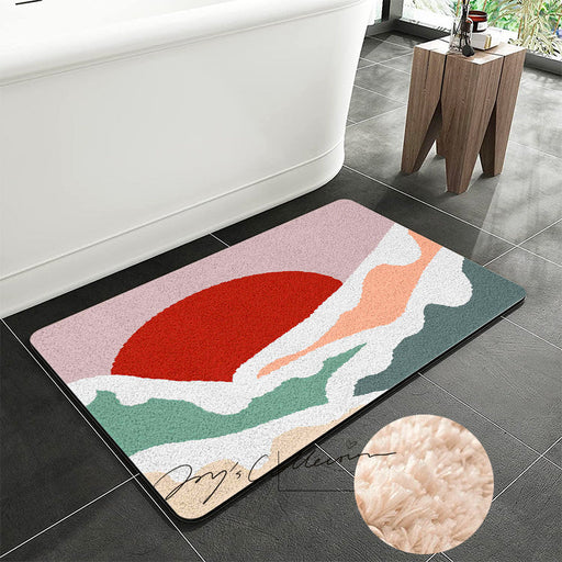 Feblilac Snow Mountain and Red Sun Tufted Bath Mat