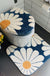 Feblilac Nave Blue Daisy Bath Mat Set, Flower Floral Bathroom Rug Set, Toilet Cover Mat