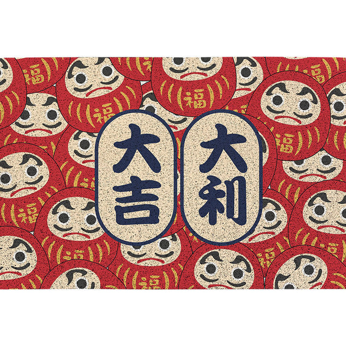 Japanese Style PVC Entrance Door Mat, Red Daruma Mat for Front Door Patio, Cute Home Decor