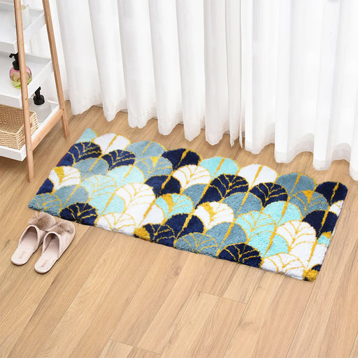 Feblilac Blue Ginkgo Biloba Runner Tufted Bedroom Mat