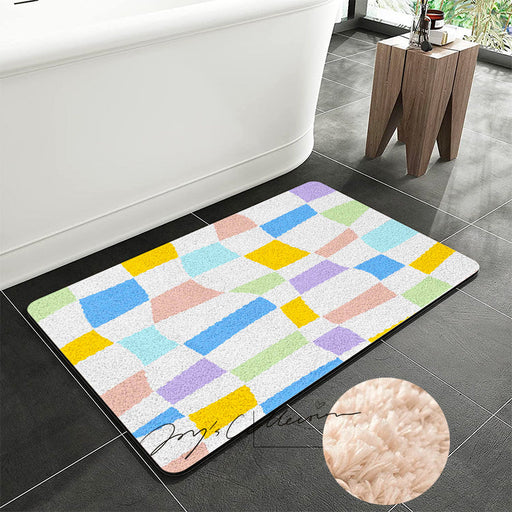 Feblilac Colorful Distorted Square Geometric Tufted Bath Mat