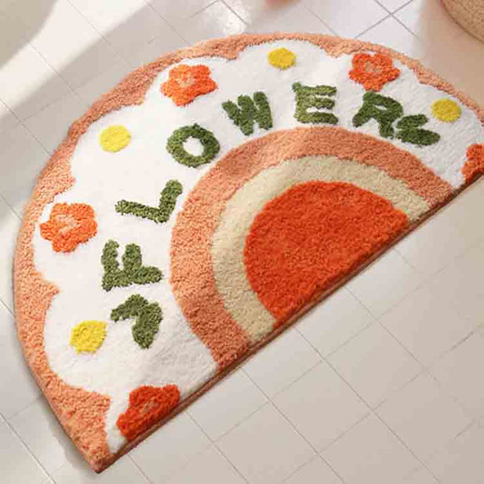 Pink and White Flower Semicircle Bath Mat