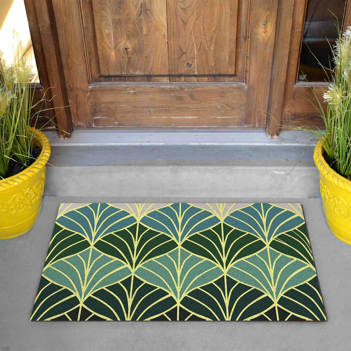 Feblilac Golden Green Ginkgo Leaves PVC Coil Door Mat