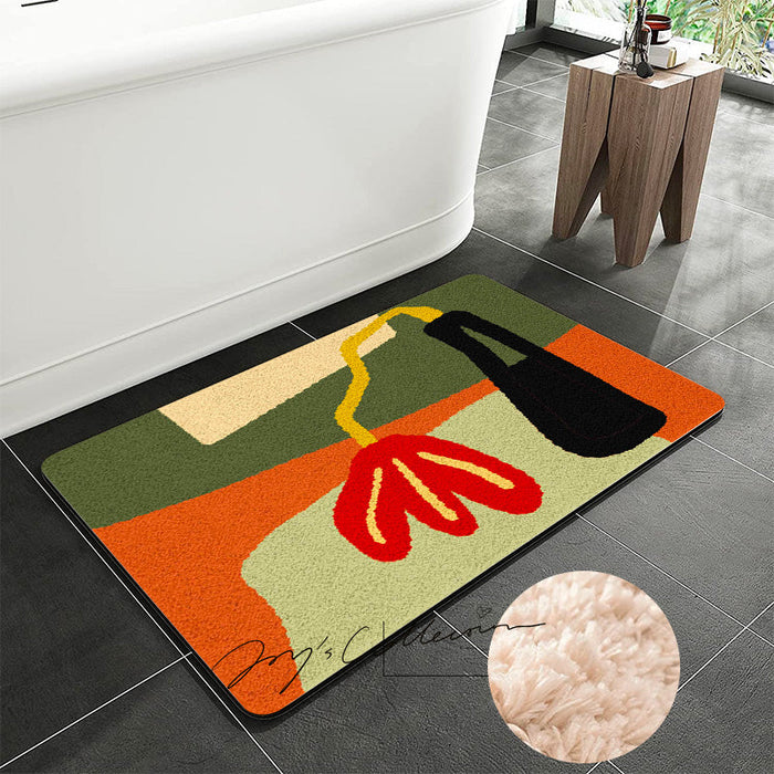 Feblilac Red Flower and Vase Tufted Bath Mat