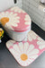 Feblilac Pink Daisy Bath Mat Set, Flower Floral Bathroom Rug Set, Toilet Cover Mat