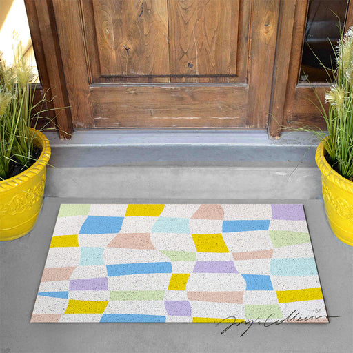 Feblilac Colorful Distorted Square Geometric PVC Coil Door Mat